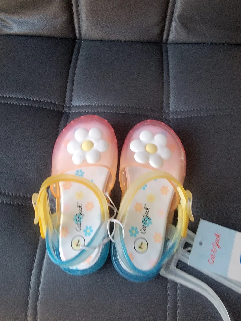 Cat & Jack Girls Jelly Sandals Floral Pink/Blue/Yellow Ankle Strap Buckle Size 7